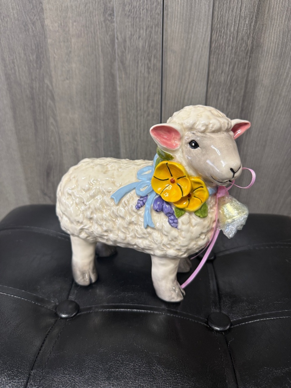 Blue Sky Clayworks Spring Floral Lamb Sheep With Bell By Heather Goldminc